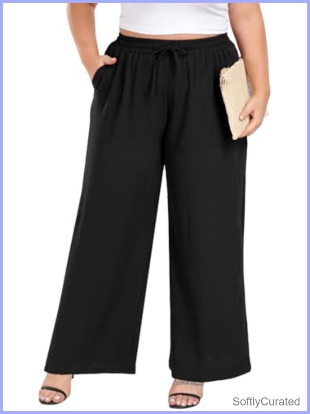 Plus Size Wide Leg Palazzo Pants High Waist Drawstring Pockets